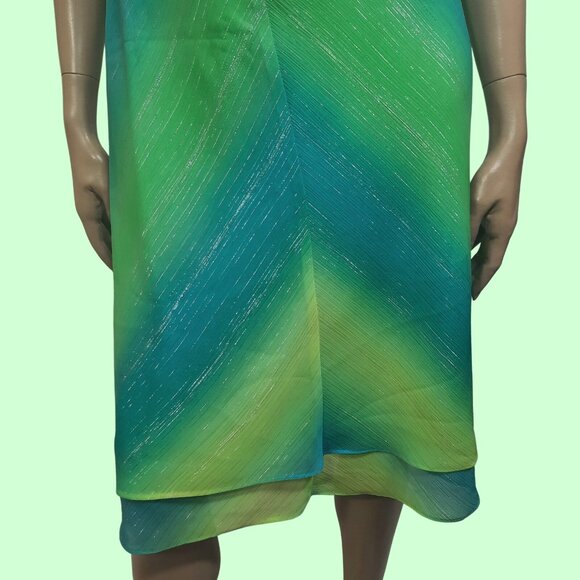 Y2K Slip Dress Size S Blue Green Metallic Stripe Midi Fairy Mermaid Party - Picture 6 of 13